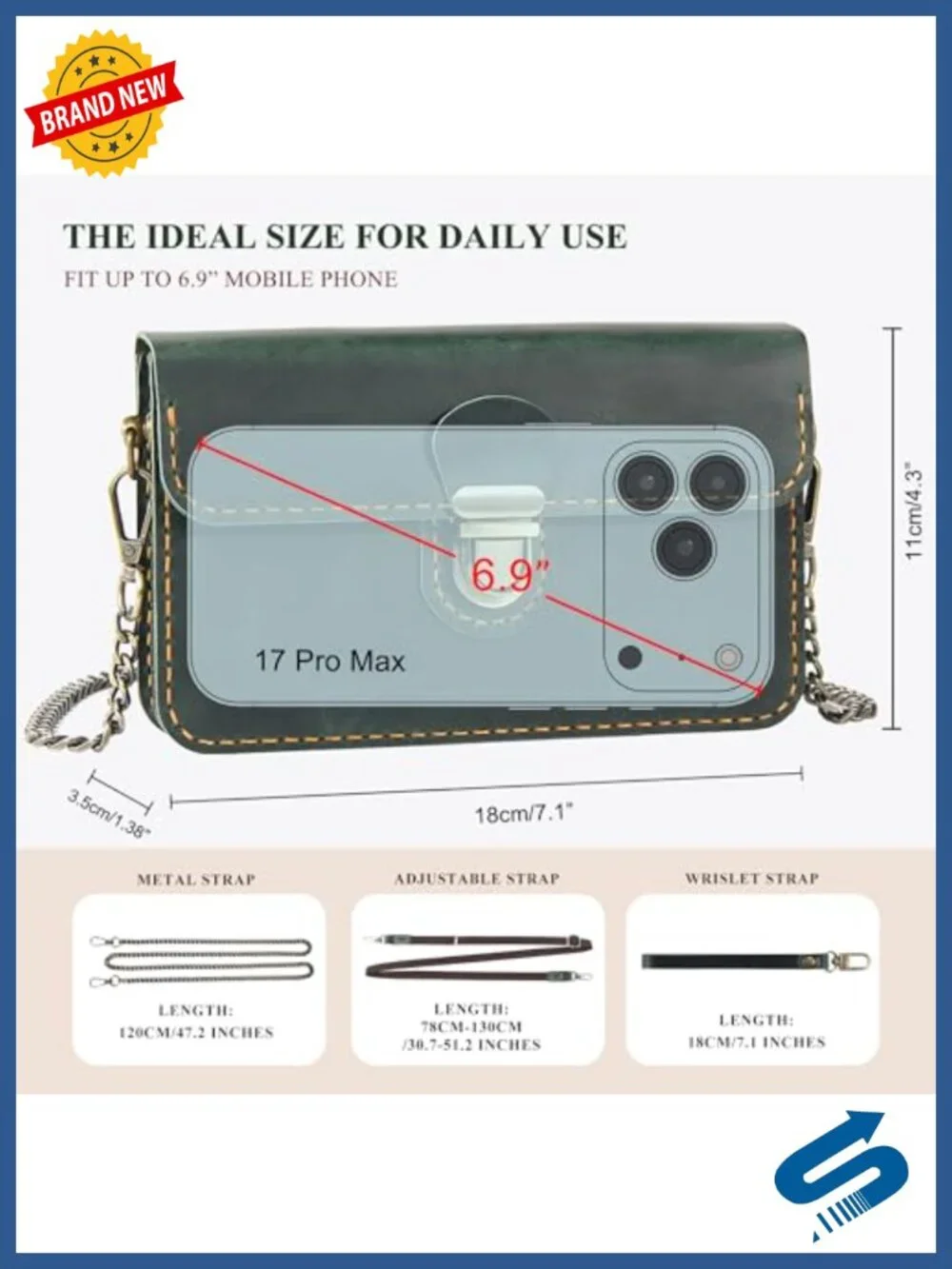 Vintage Genuine Leather Crossbody Bag, 3-in-1 Convertible Phone Wallet Purse